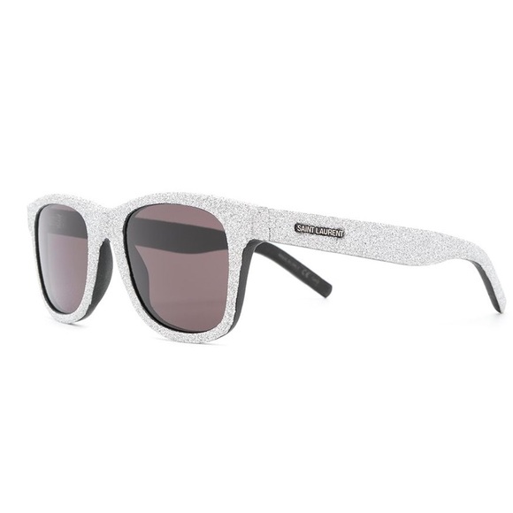 SAINT LAURENT YSL SILVER GLITTER BLACK LEATHER SUNGLASSES SL51 051 NWOT - Picture 14 of 14